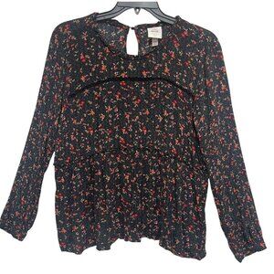 Knox Rose Black Floral Tiered Tunic Top‎ Size XXL Keyhole Accent in back